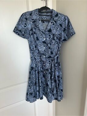 Women’s Tommy Hilfiger Navy Paisley Button-Front Dress with Belt